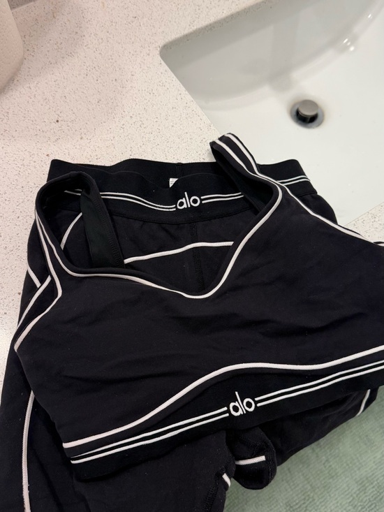 ALO Yoga Tops - ALO Yoga  Black Leggings AND sports bra with White Trim